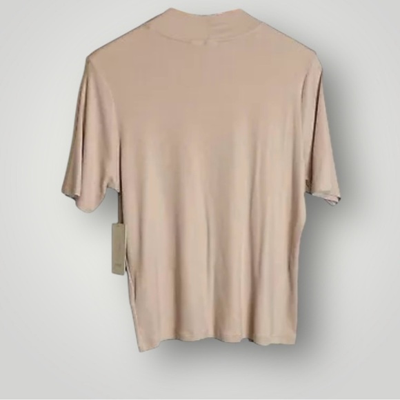 Joie Mock Neck Short Sleeve Top Size XL Ribbed Fitted Pullover Beige - Picture 4 of 8
